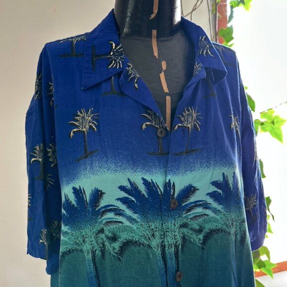Vintage Pineapple Connection Hawaiian Blue Button Down Vacation Shirt - Picture 2 of 3